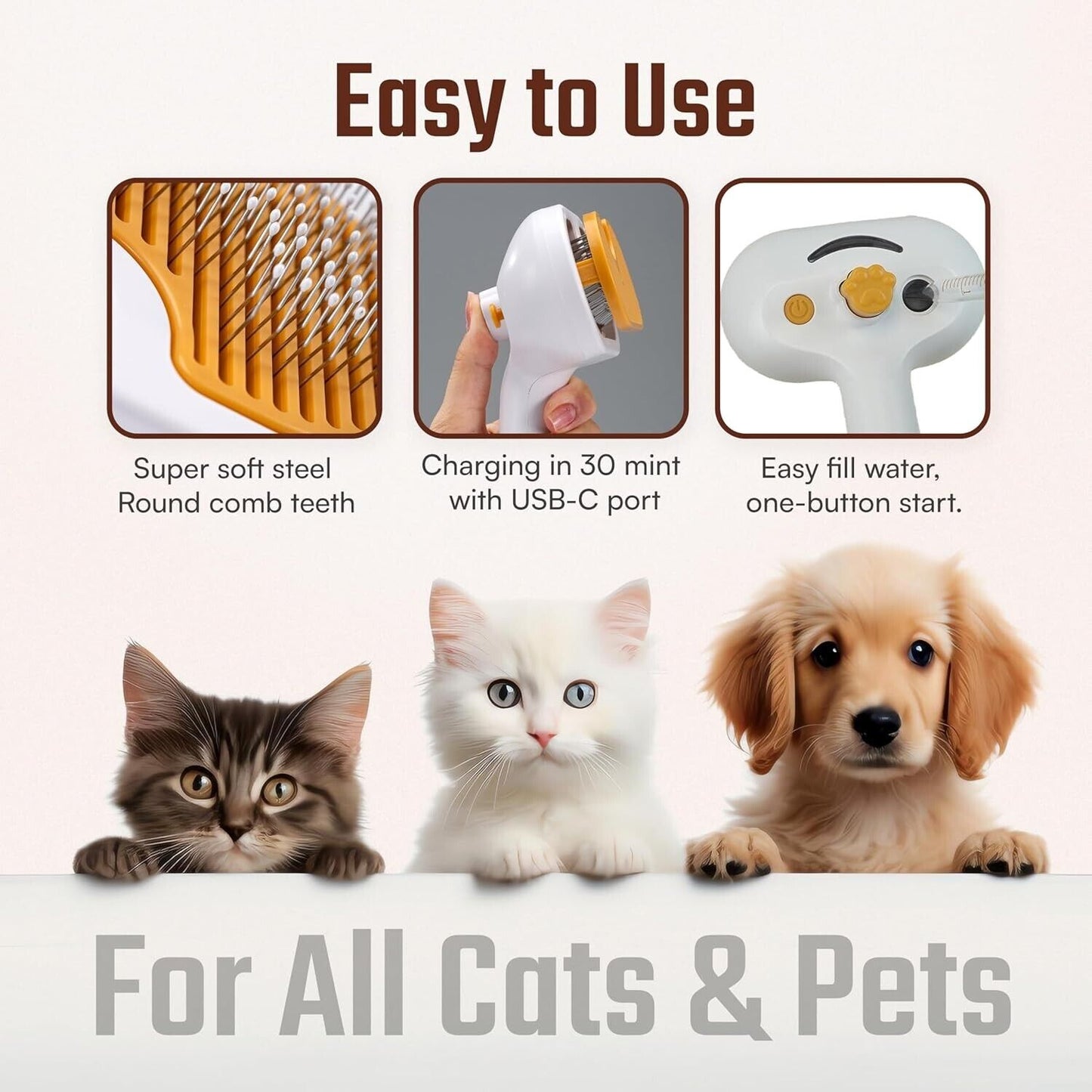 2025 Rechargeable Cat Steam Brush – Self-Cleaning Grooming Tool for Cats & Dogs