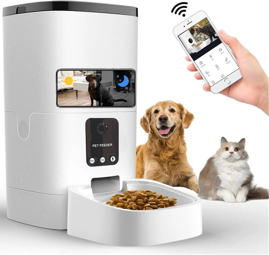 Pet Feeder,6L Automatic Pet Feeder for Cats and Dogs,1080P Camera,App Control,Voice Recorder,Timed Feeder for Schedule Feeding